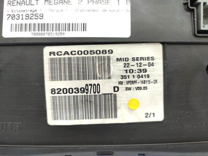 Compteur RENAULT MEGANE 2 PHASE 1 BREAK Diesel